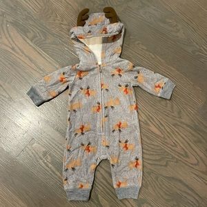 Antler Hooded, Reindeer Print Cater Zip-Up Fleece Sleep & Play